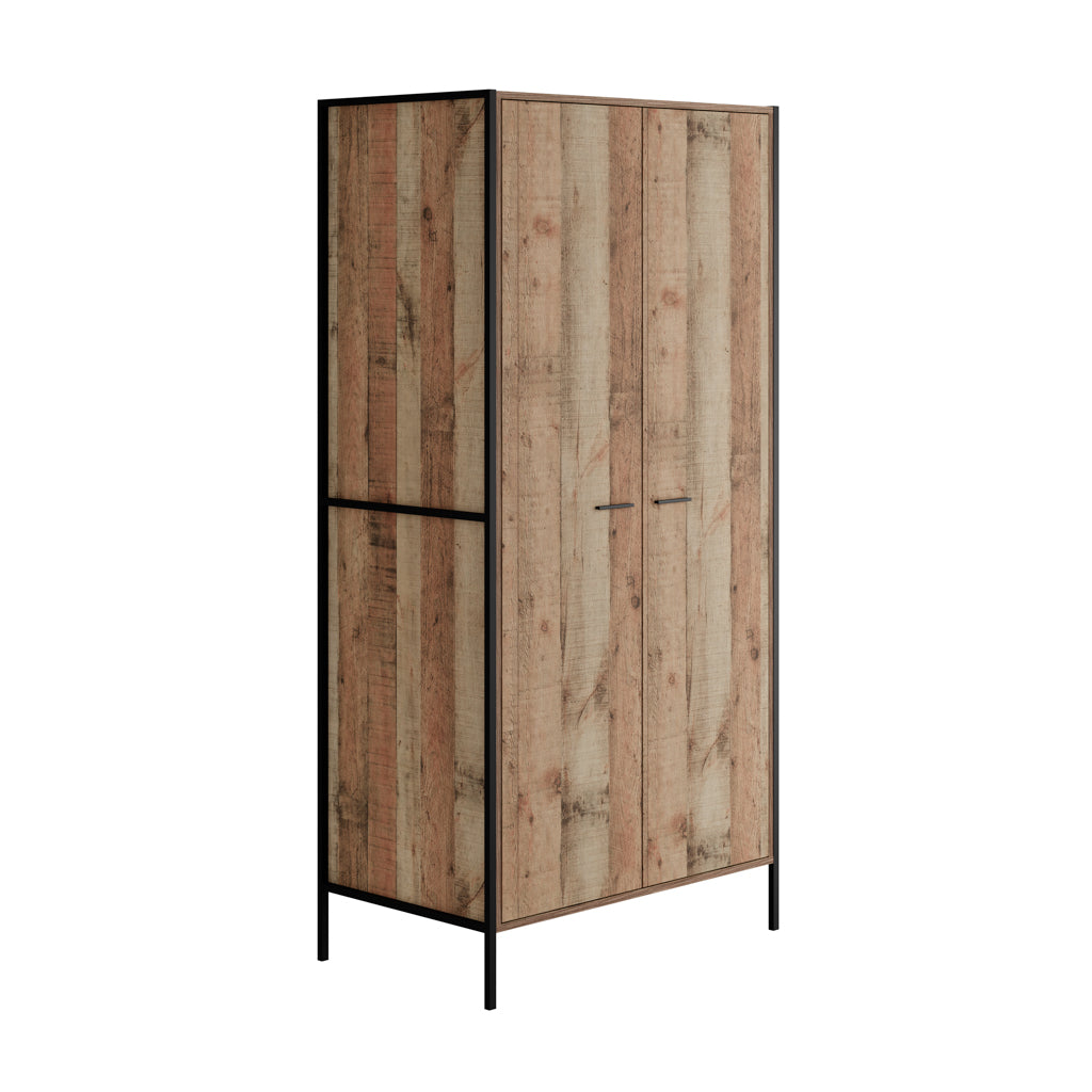 Two Door Wardrobe in Wood Effect with Hanging Rail and Shelf