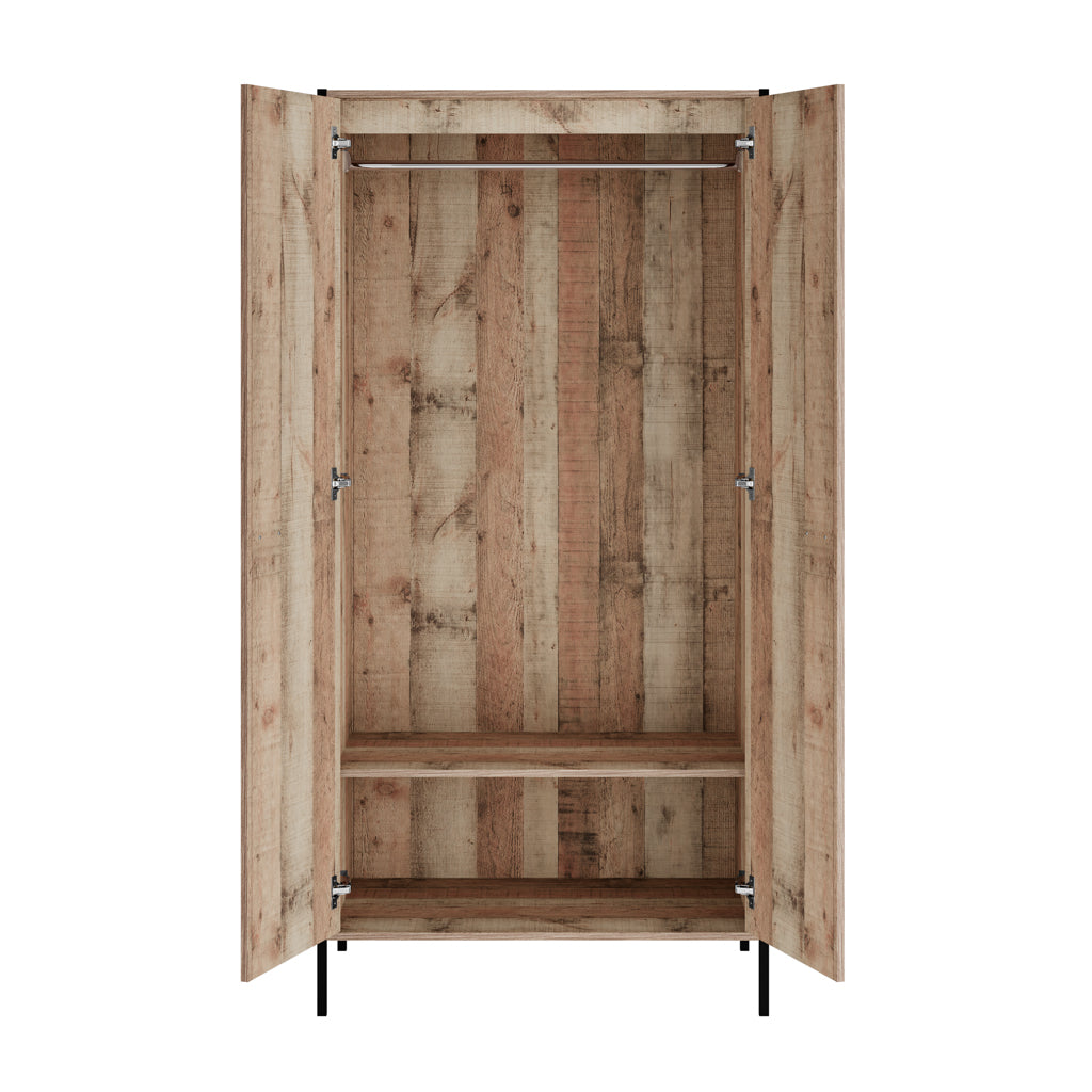 Two Door Wardrobe in Wood Effect with Hanging Rail and Shelf