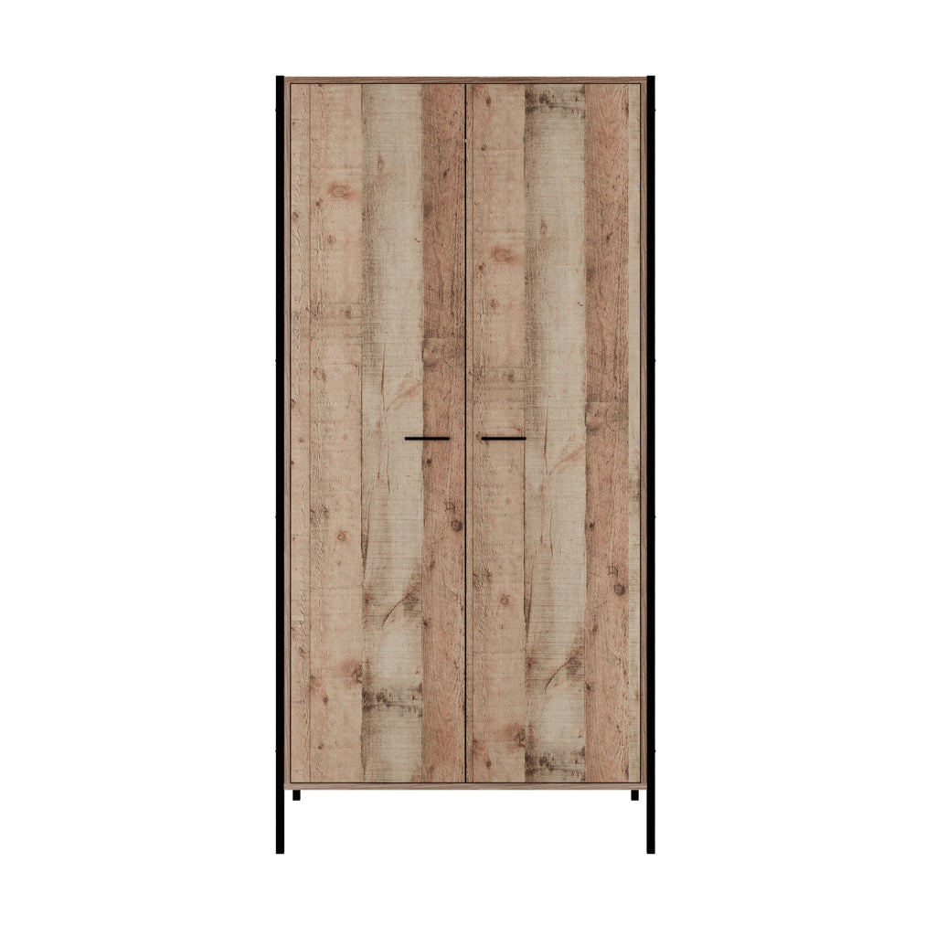 Two Door Wardrobe in Wood Effect with Hanging Rail and Shelf