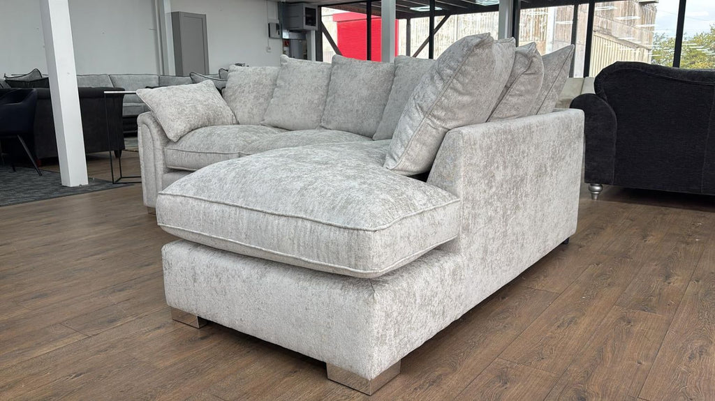 Silver Fabric Right Hand Facing Corner Sofa Chaise