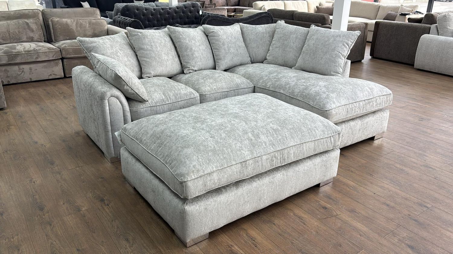 Silver Fabric Right Hand Facing Corner Sofa Chaise