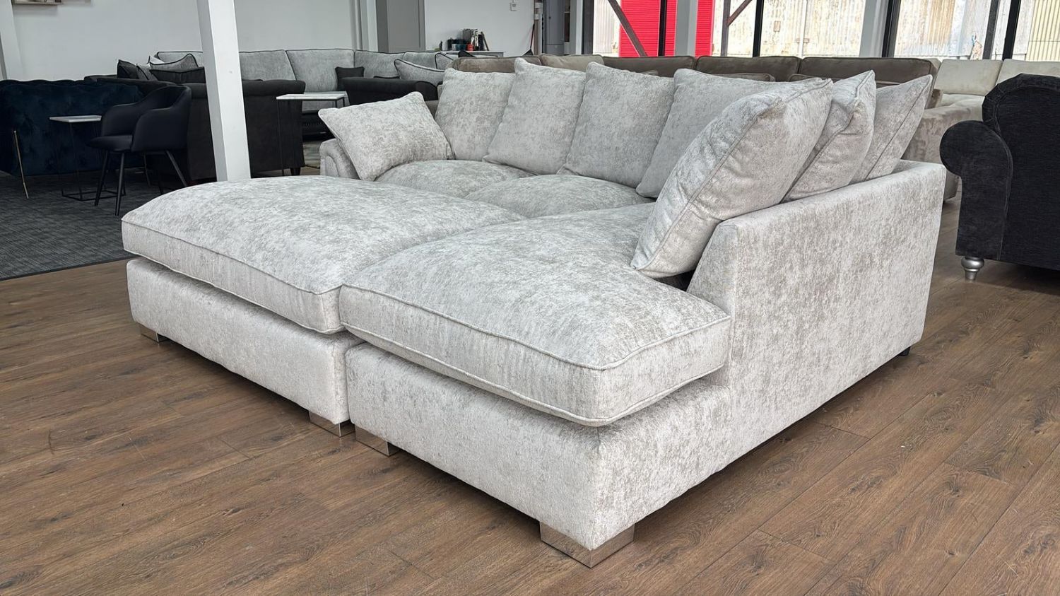 Silver Fabric Right Hand Facing Corner Sofa Chaise