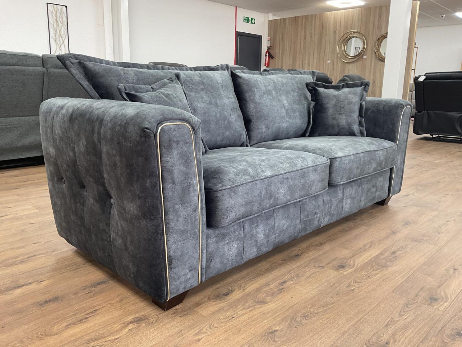 Charcoal Black Leather Effect High Back 3 Seater Sofa