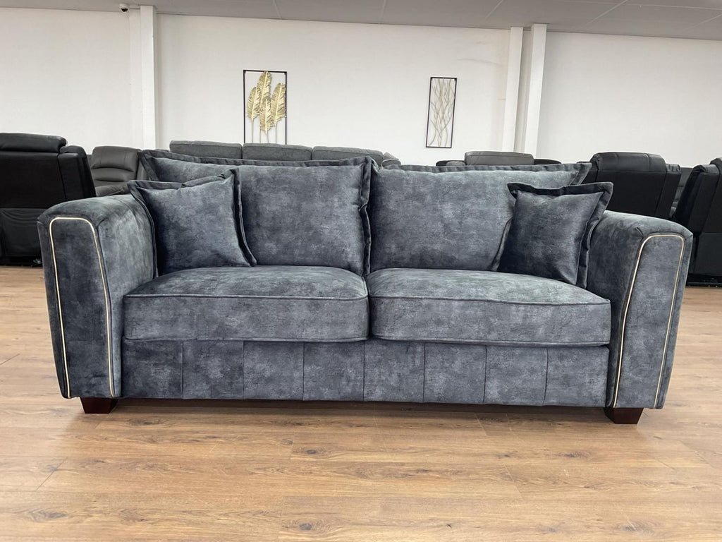 Charcoal Black Leather Effect High Back 3 Seater Sofa
