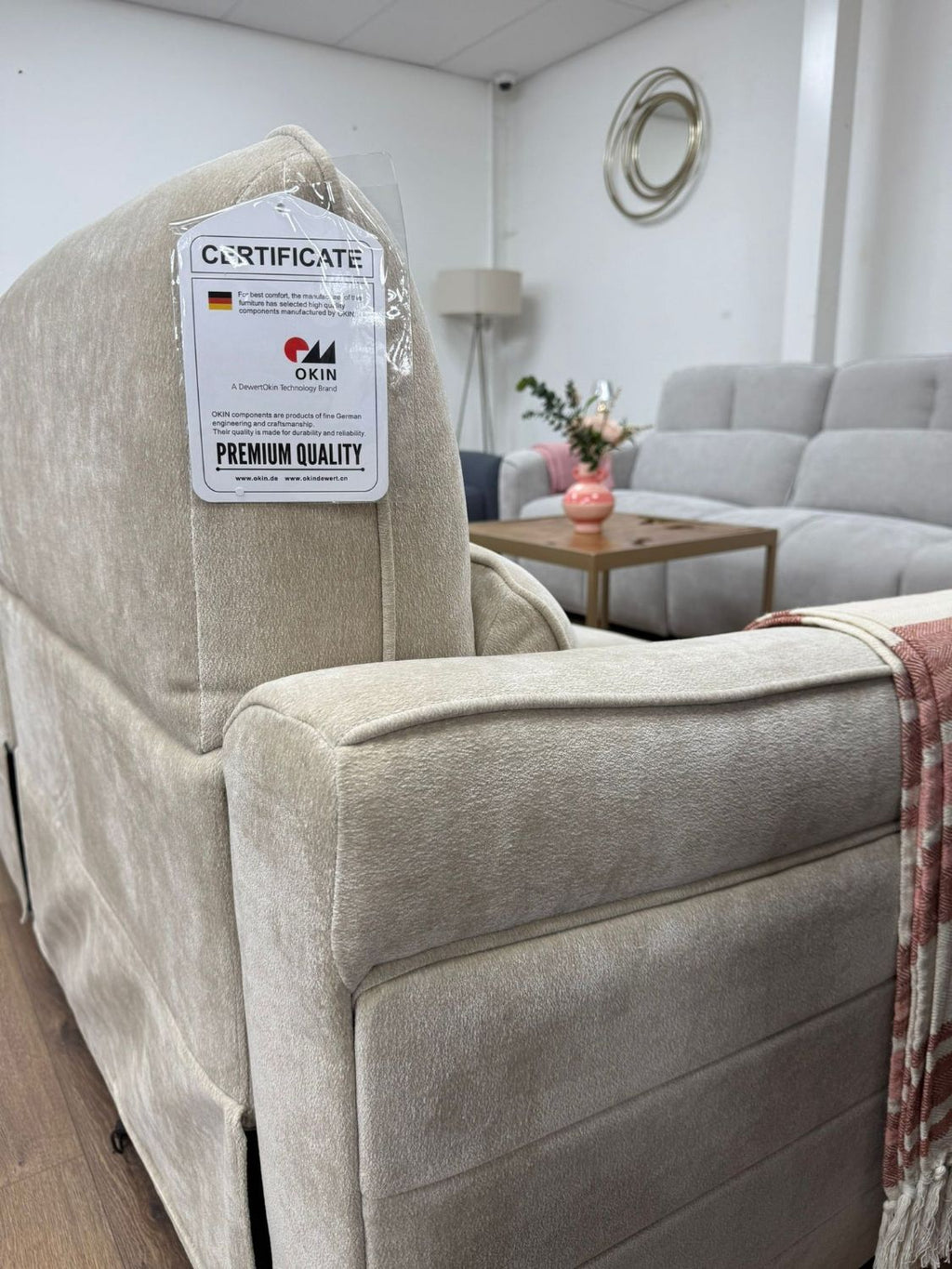 Beige Fabric 3 Seater Electric Recliner Sofa