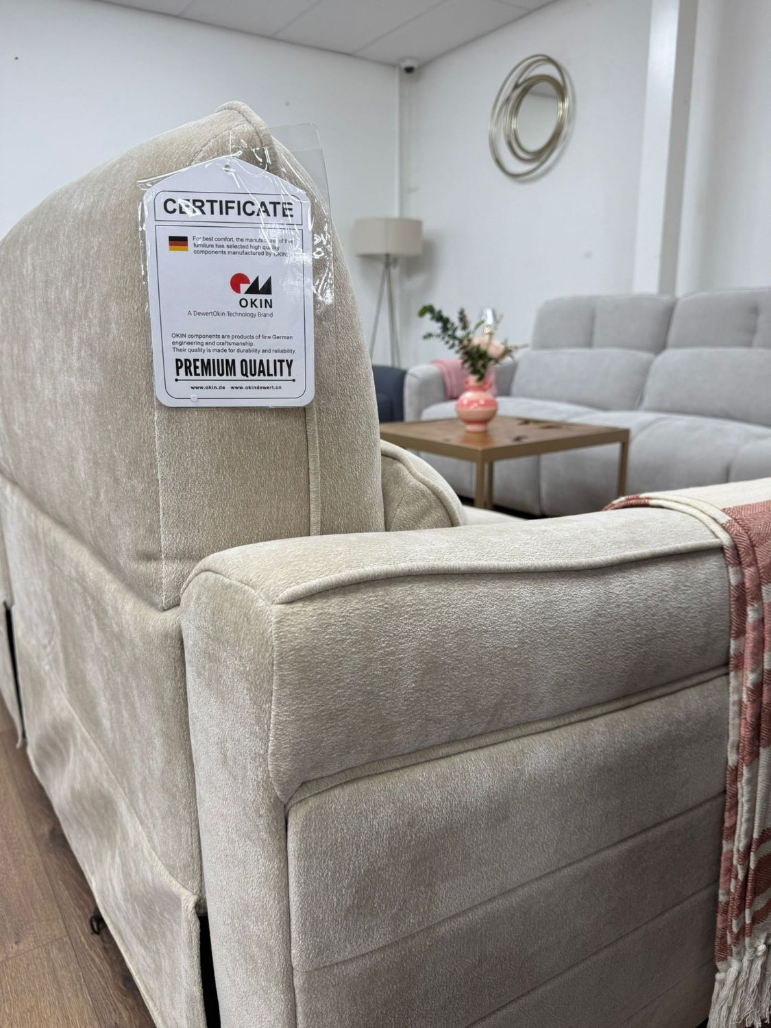 Beige Fabric 3 Seater Electric Recliner Sofa