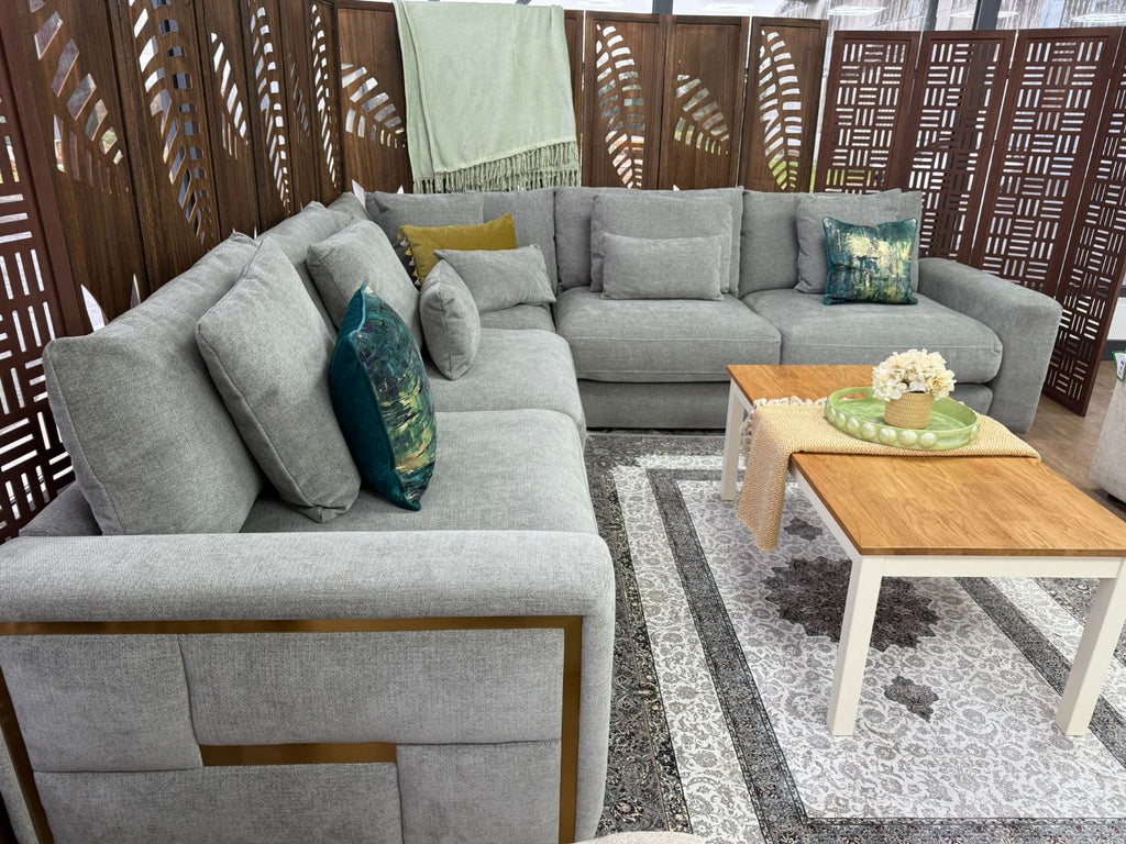 Grey Fabric Large Corner Group Sofa with Deep Seating