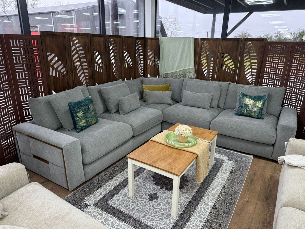 Grey Fabric Large Corner Group Sofa with Deep Seating