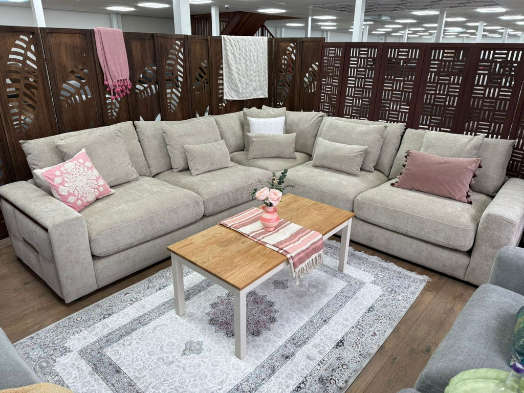 Beige Fabric Large Corner Group Sofa with Deep Seating