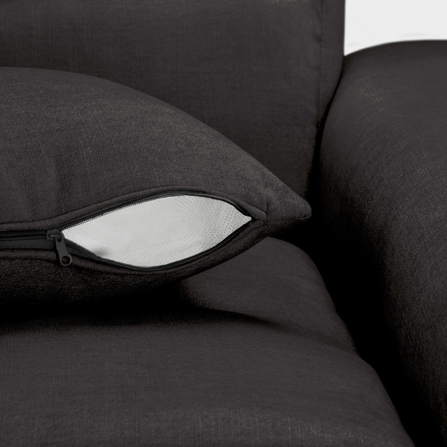 Black Fabric Upholstered Left Hand Facing Corner Sofa