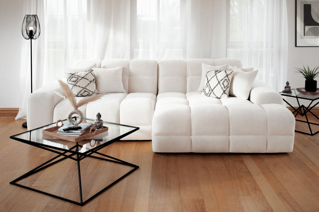 Natural Beige Fabric Right Hand Facing Corner Sofa