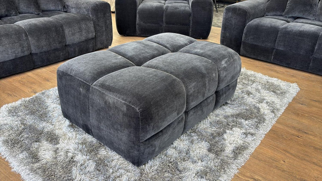 Black Fabric Large Ottoman Footstool Padded Design