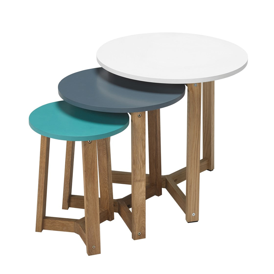 Jasper Nest Of Tables Solid Oak funky Coloured Tops