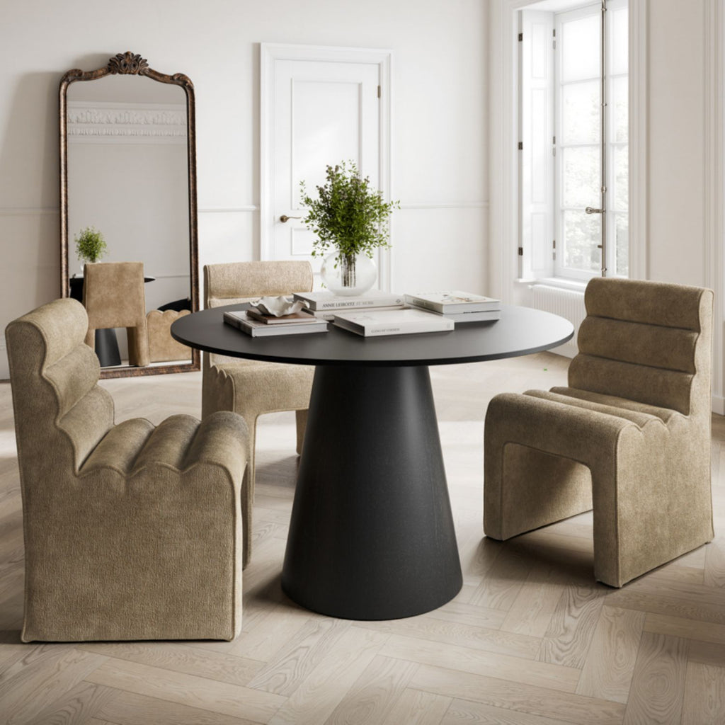 Black 4 Seater Round Dining Table with Sculptural Cone Base