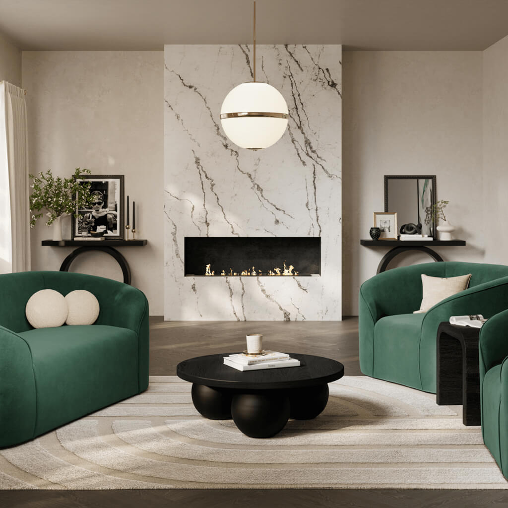 Modern Style Matte Black Concrete Round Coffee Table