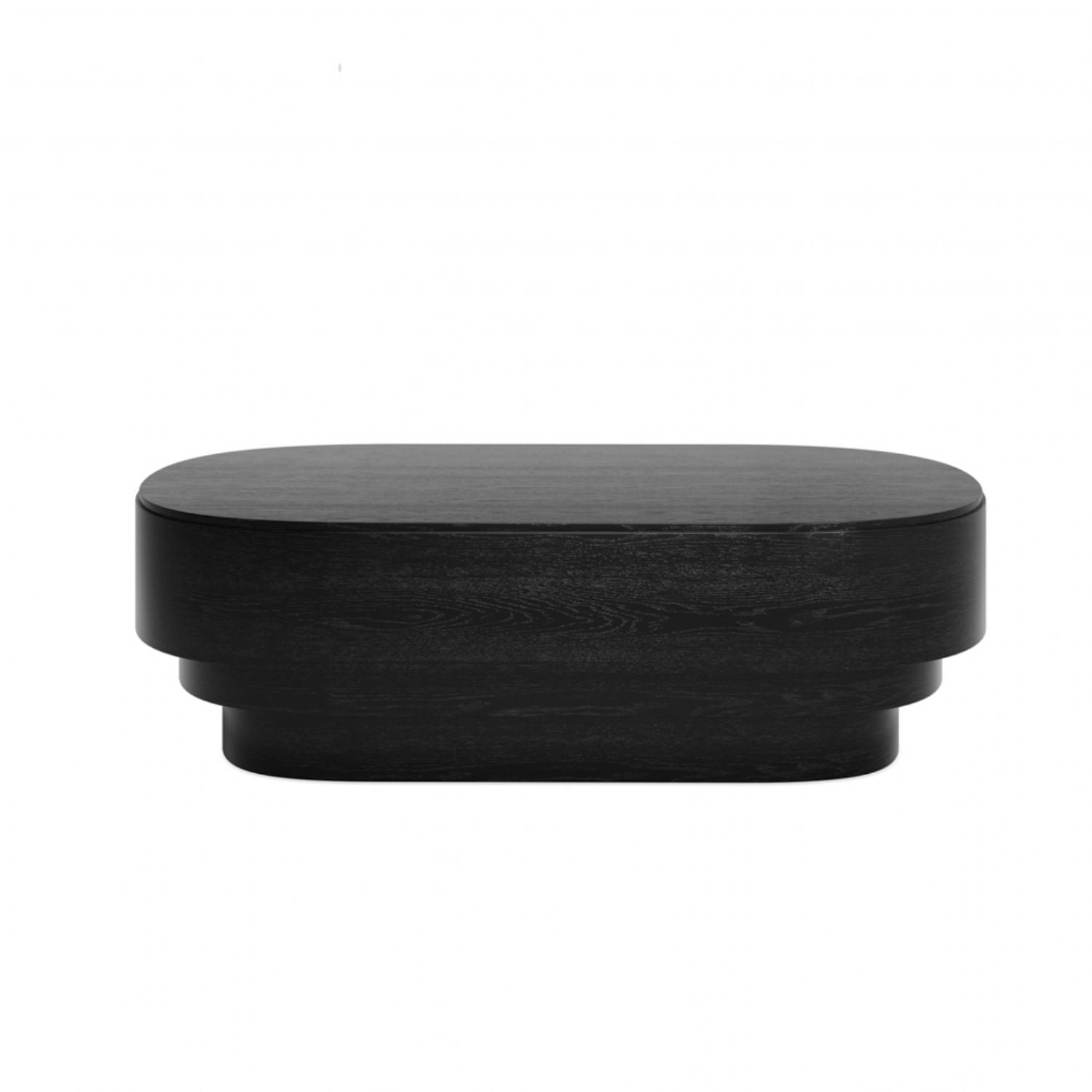 Modern Oval Black Coffee Table with Wood Grain Finish
