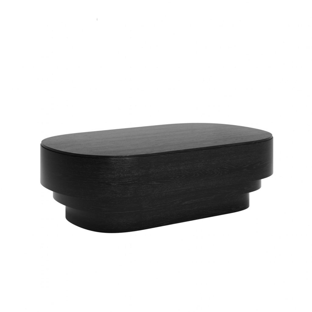 Modern Oval Black Coffee Table with Wood Grain Finish