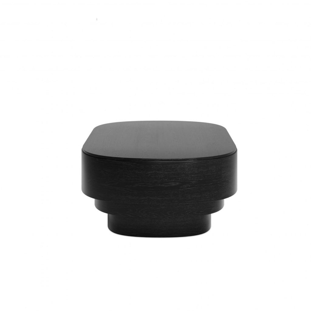 Modern Oval Black Coffee Table with Wood Grain Finish