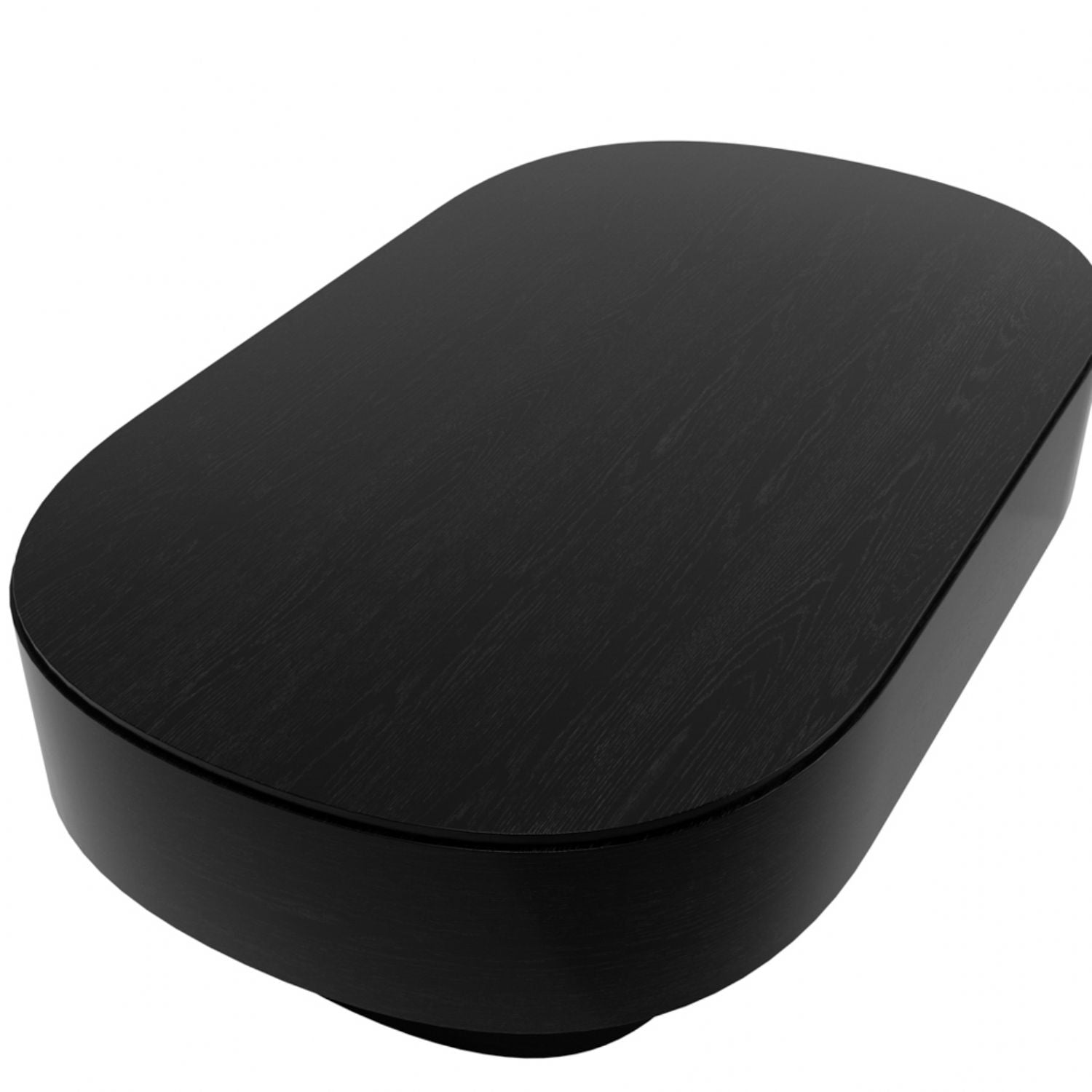 Modern Oval Black Coffee Table with Wood Grain Finish