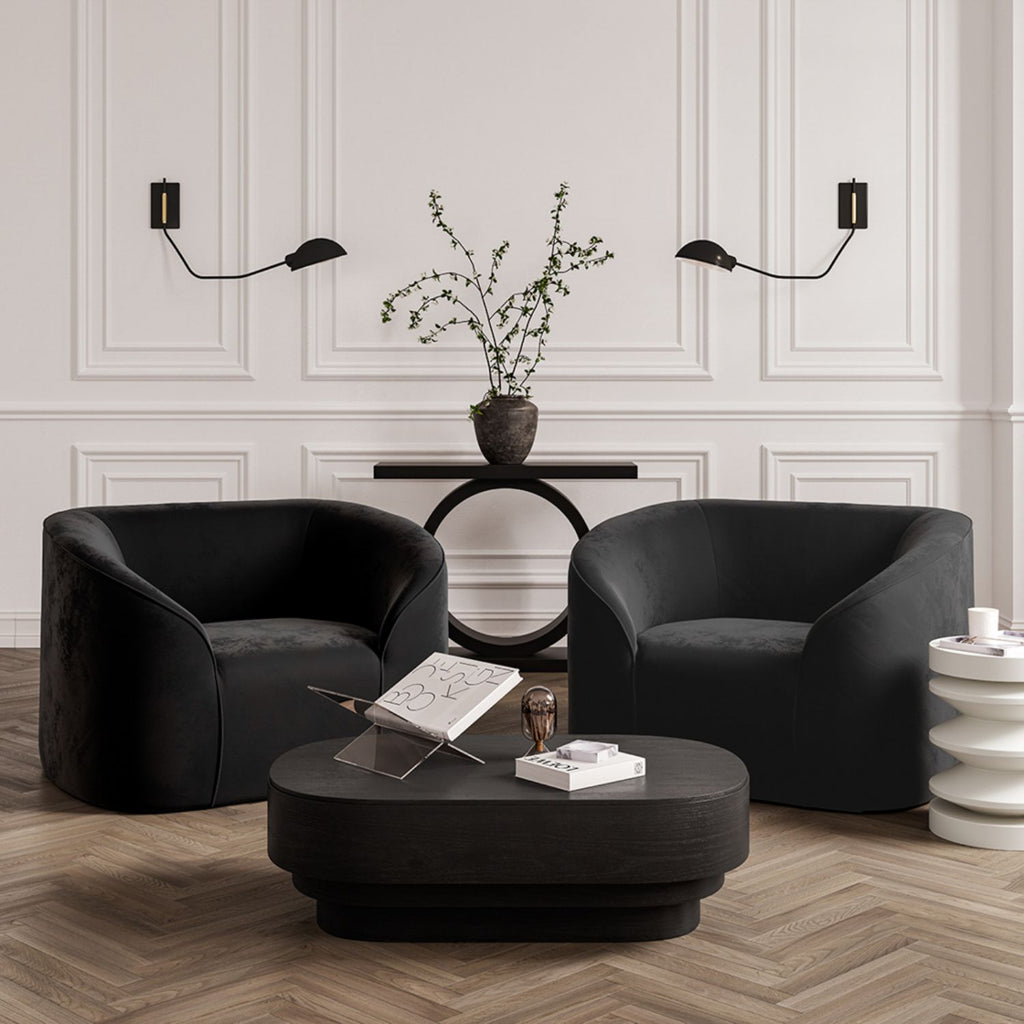 Modern Oval Black Coffee Table with Wood Grain Finish