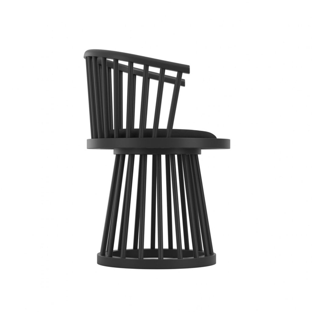 Modern Curved Spindle Black Dining Chair with Velvet Seat