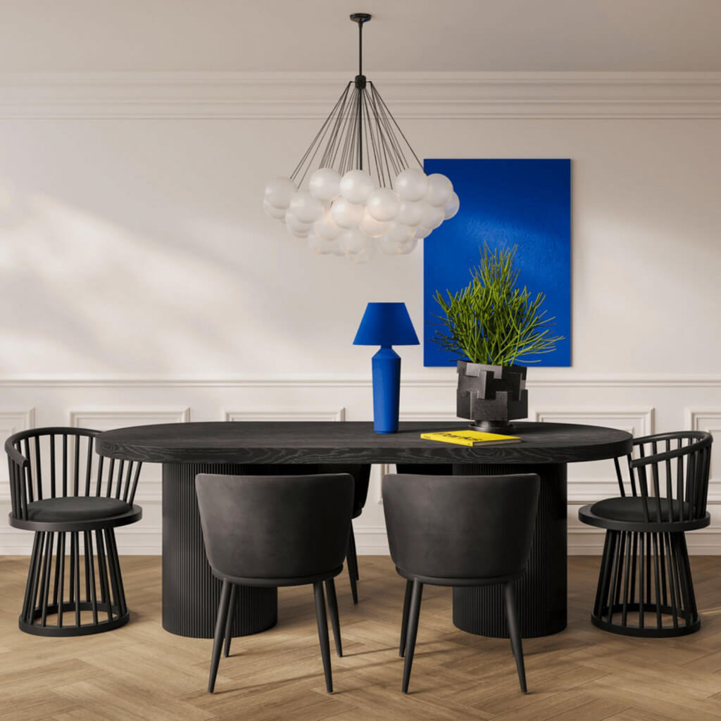 Modern Curved Spindle Black Dining Chair with Velvet Seat
