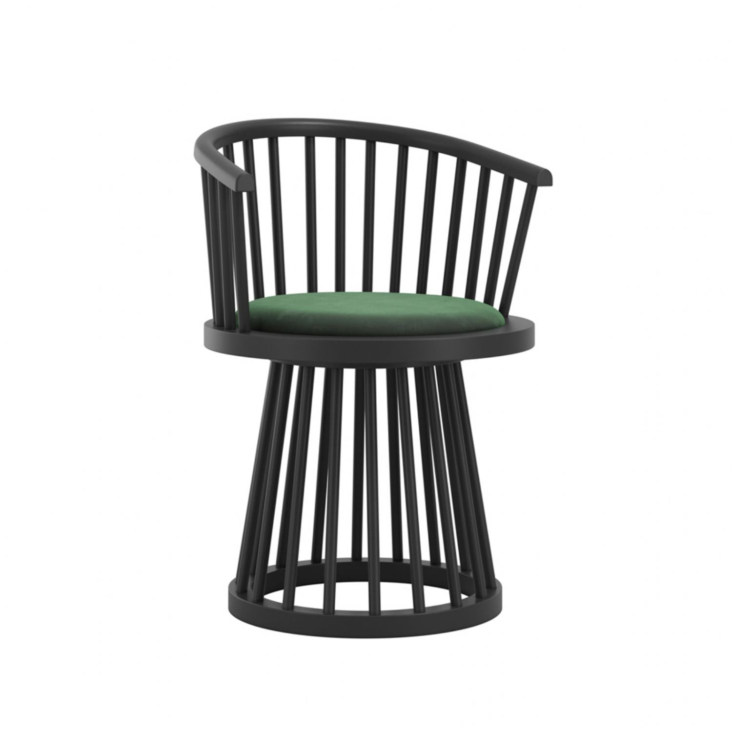 Modern Curved Spindle Forest Green Dining Chair with Velvet Seat