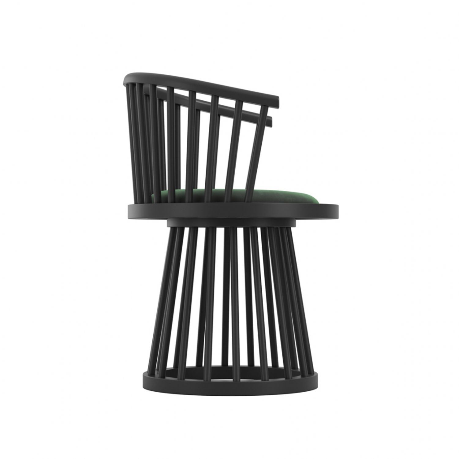 Modern Curved Spindle Forest Green Dining Chair with Velvet Seat