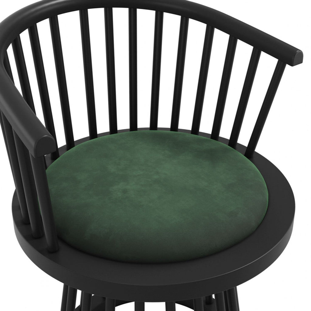 Modern Curved Spindle Forest Green Dining Chair with Velvet Seat