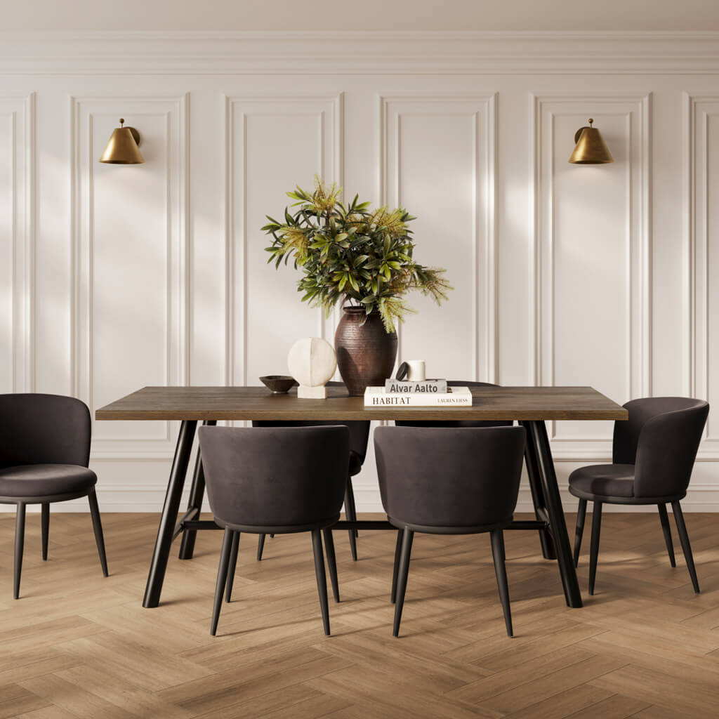 Coffee Textured Wood 200cm Large Rectangular Dining Table