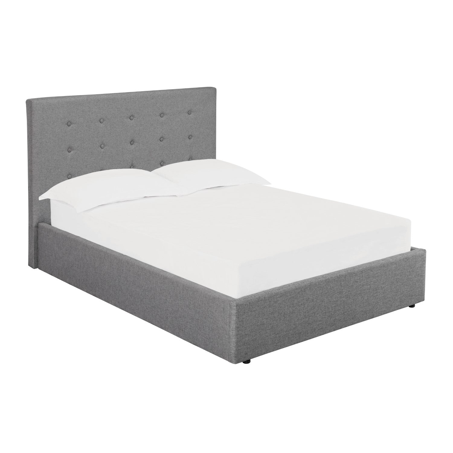 Grey Linen Fabric Upholstered 5ft 150cm King Size Ottoman Bed Buttoned