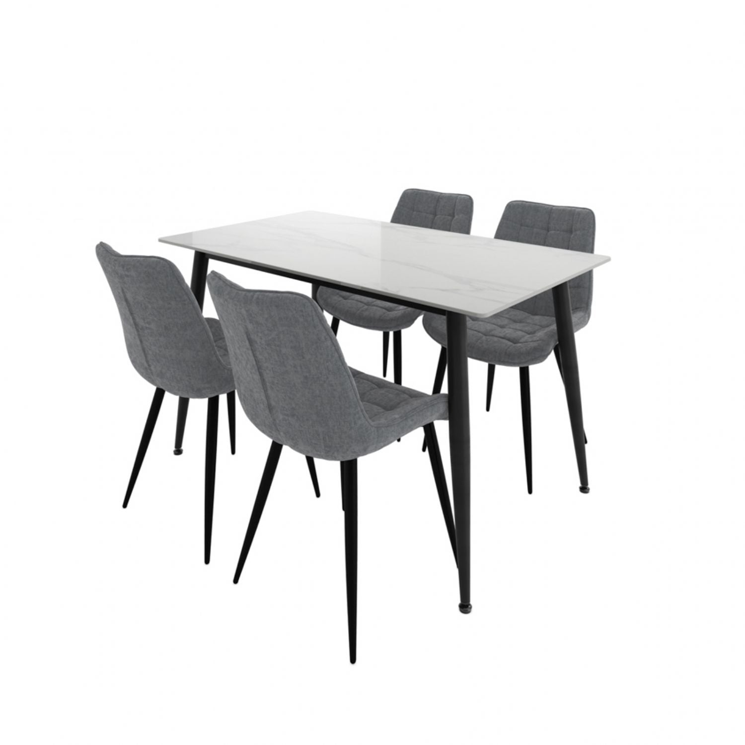 Marble Effect 4 Seater Rectangular Dining Set with Grey Chenille Chairs