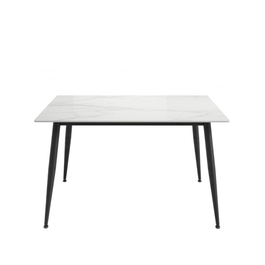 Marble Effect 4 Seater Rectangular Dining Set with Grey Chenille Chairs