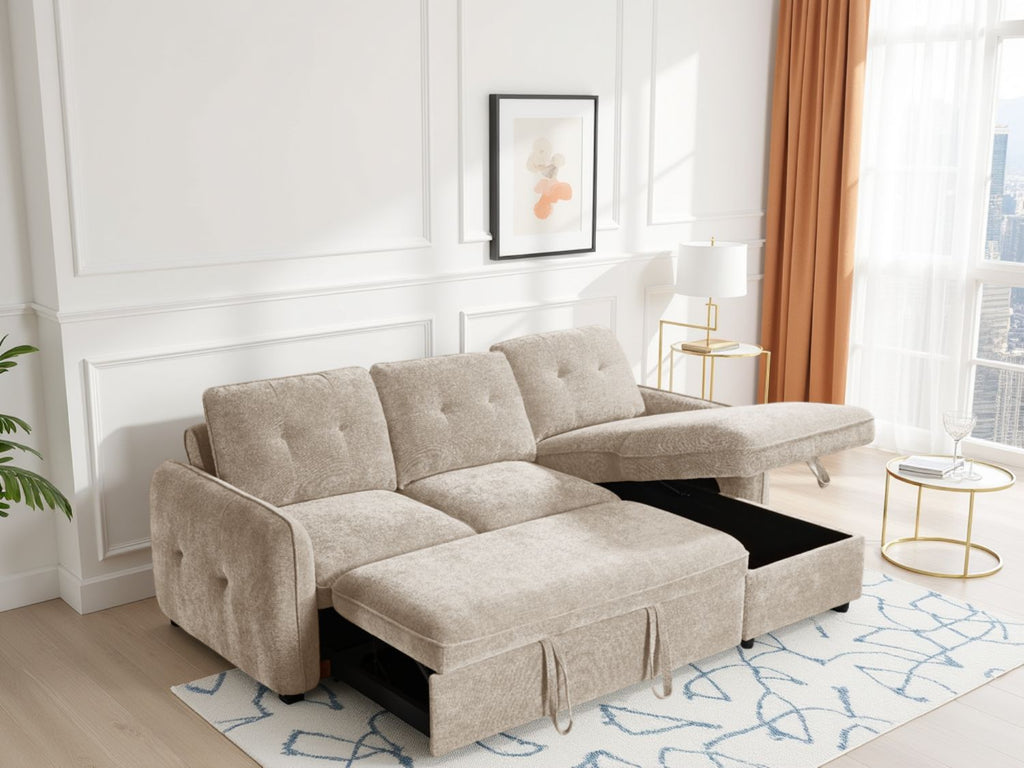Beige Fabric Universal Corner Chaise Sofabed