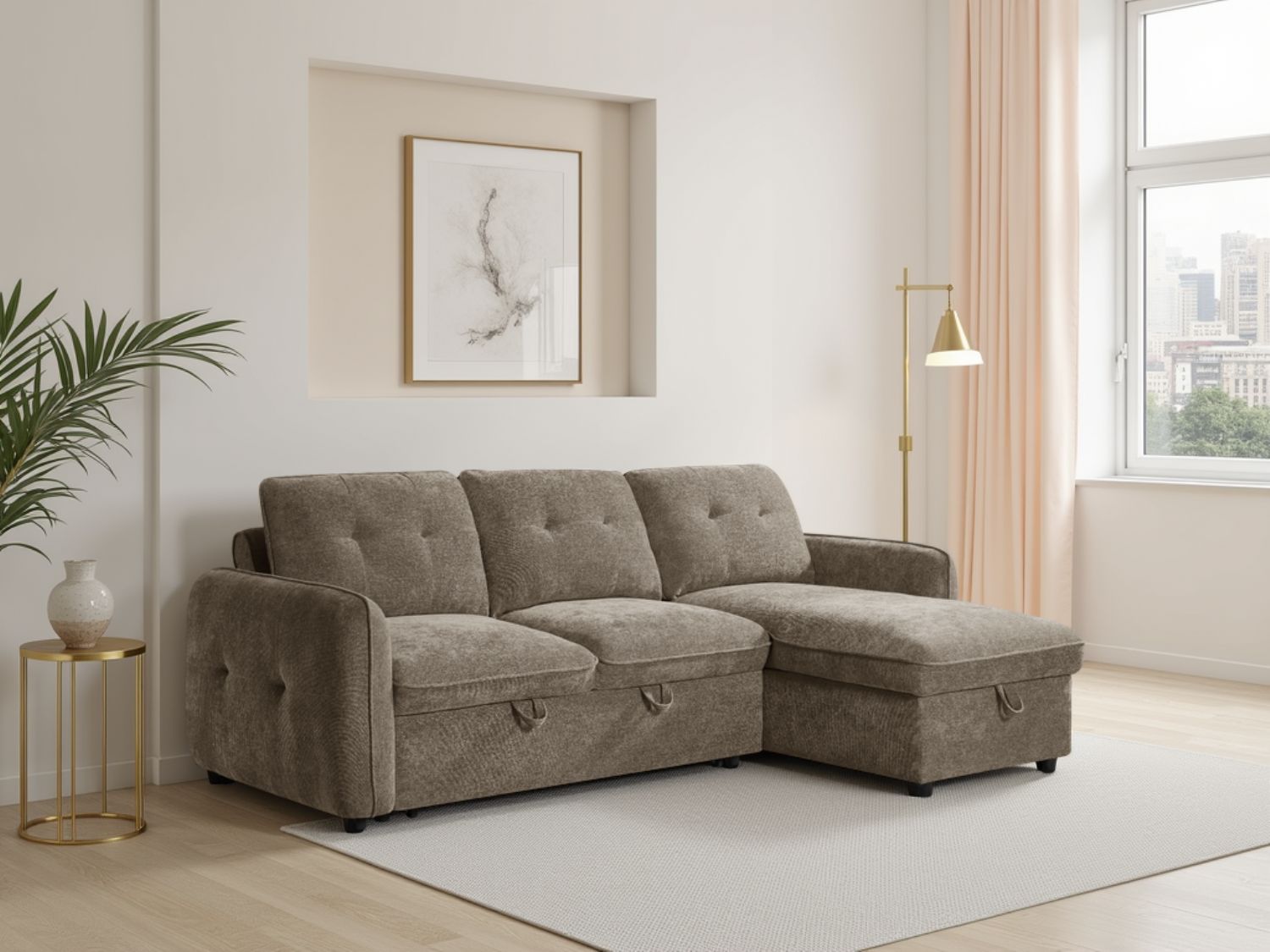 Brown Fabric Universal Corner Chaise Sofabed