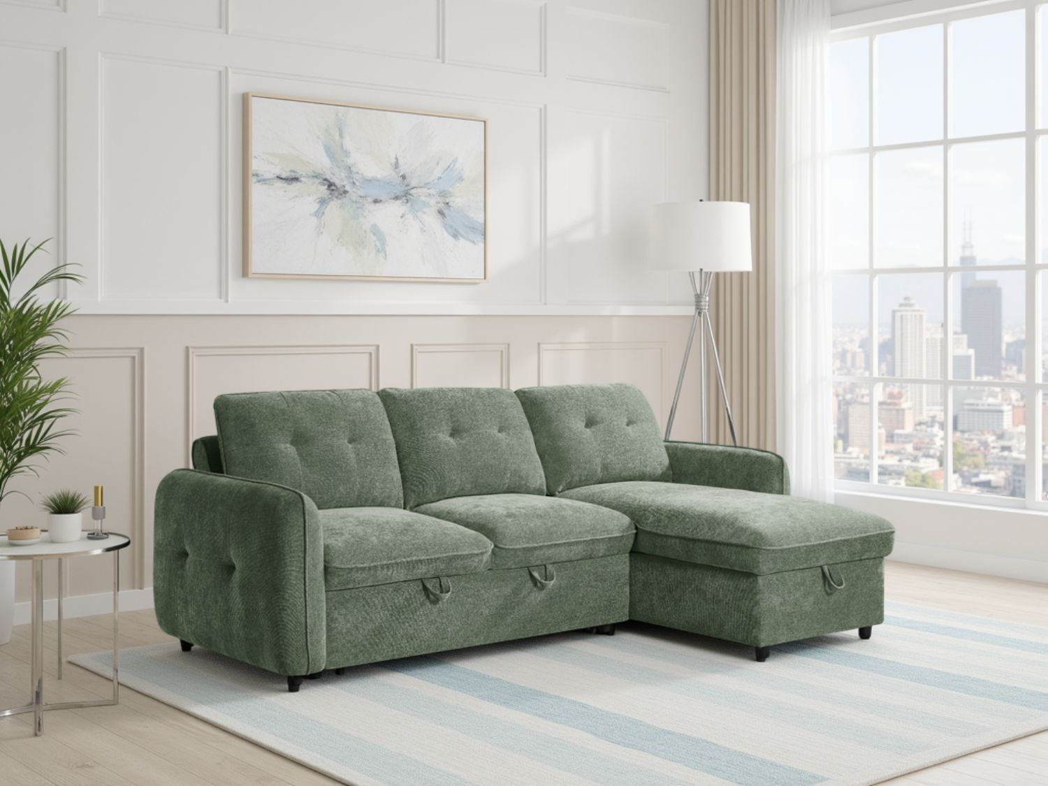 Green Fabric Universal Corner Chaise Sofabed
