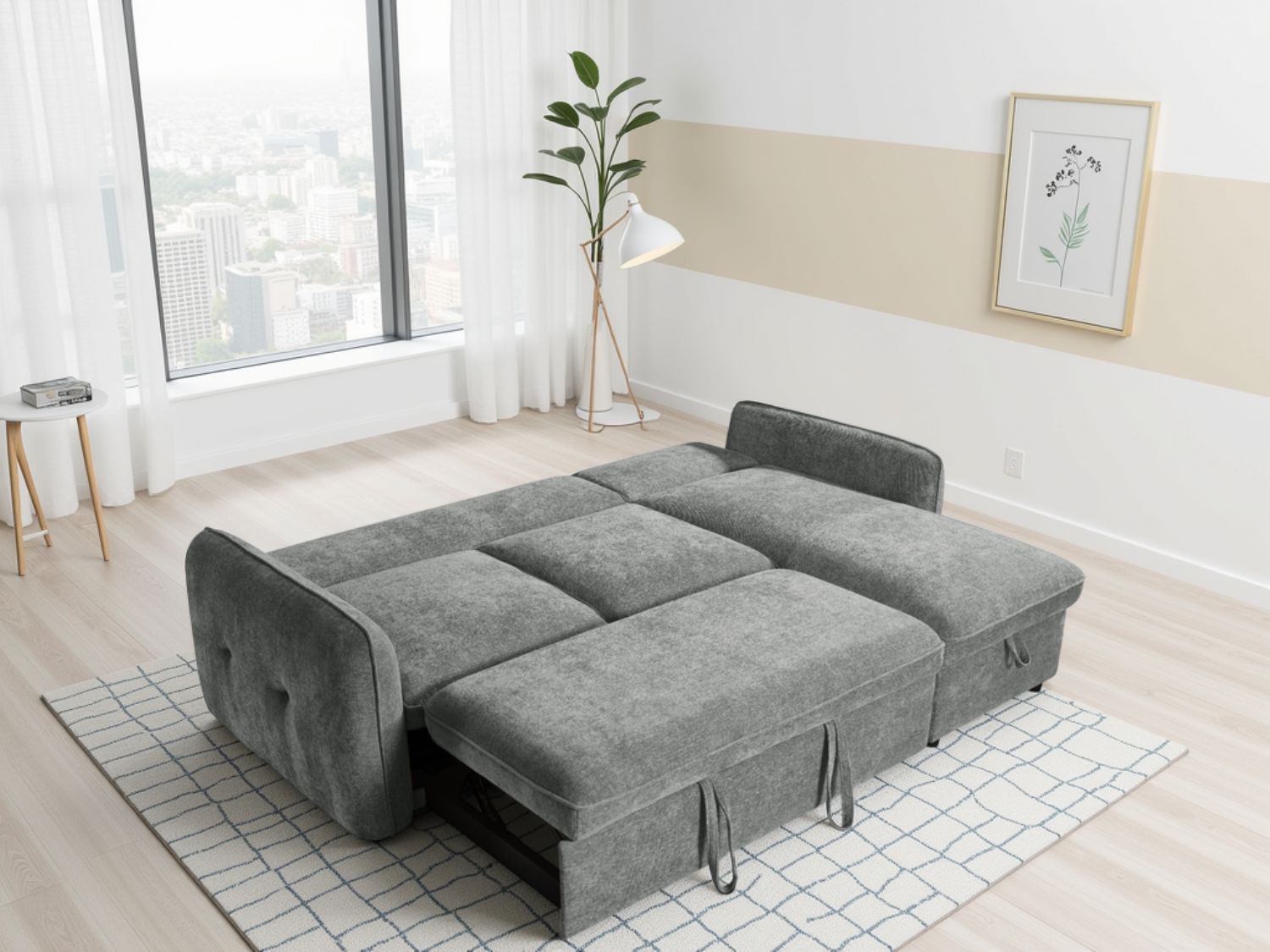 Grey Fabric Universal Corner Chaise Sofabed