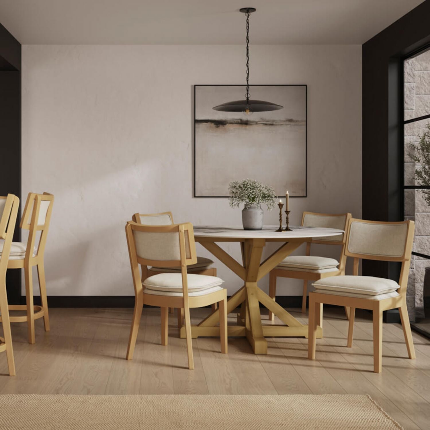Frost Linen Dining Chair with Umber Wood Frame