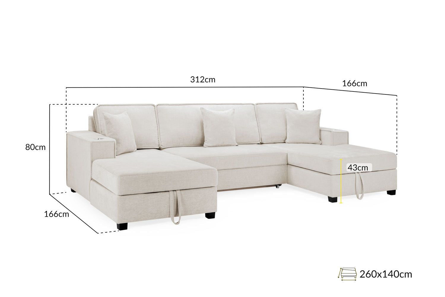 Beige Fabric Universal Large Fold Out Corner Sofabed