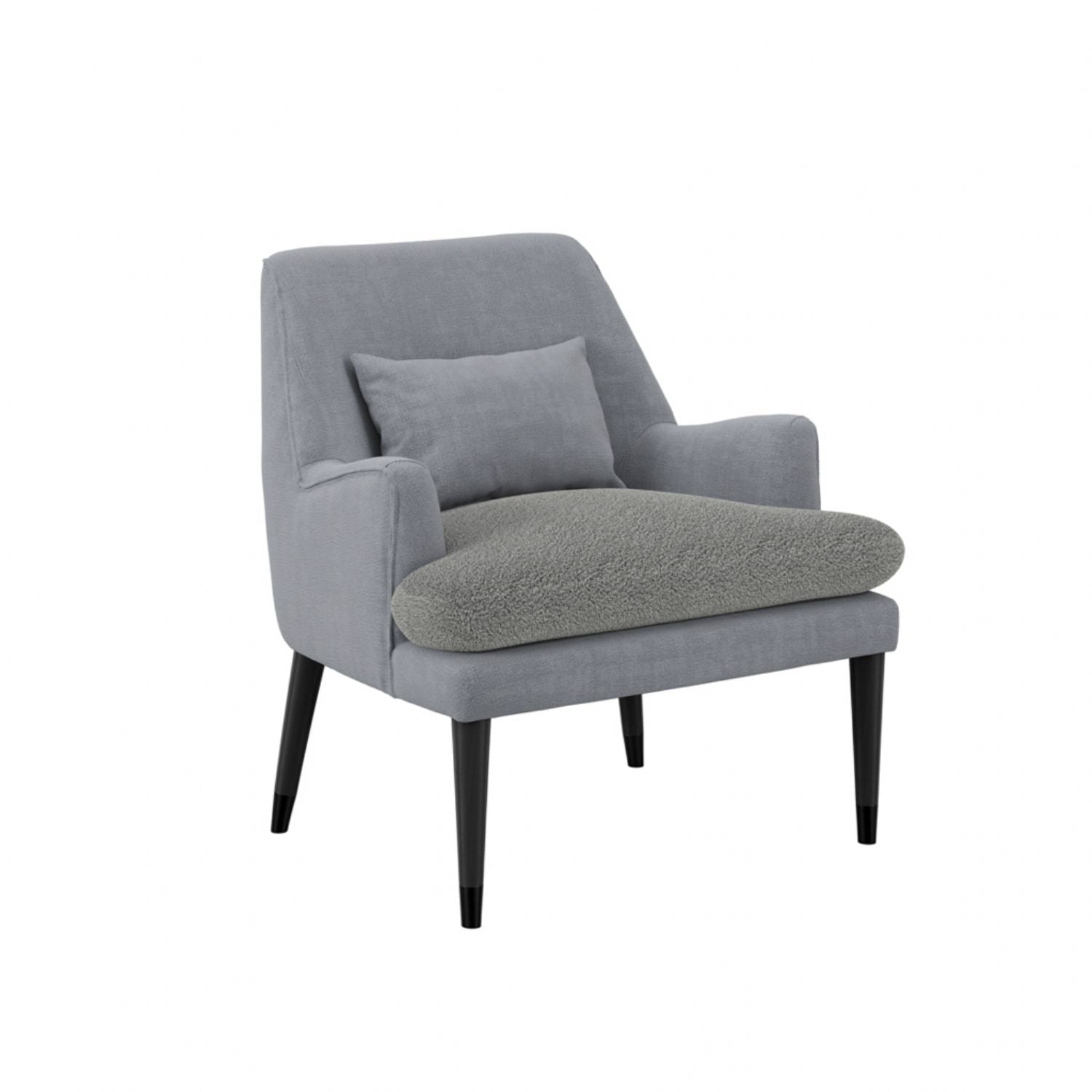 Soft Grey Linen Upholstered Accent Chair with Black Wooden Legs
