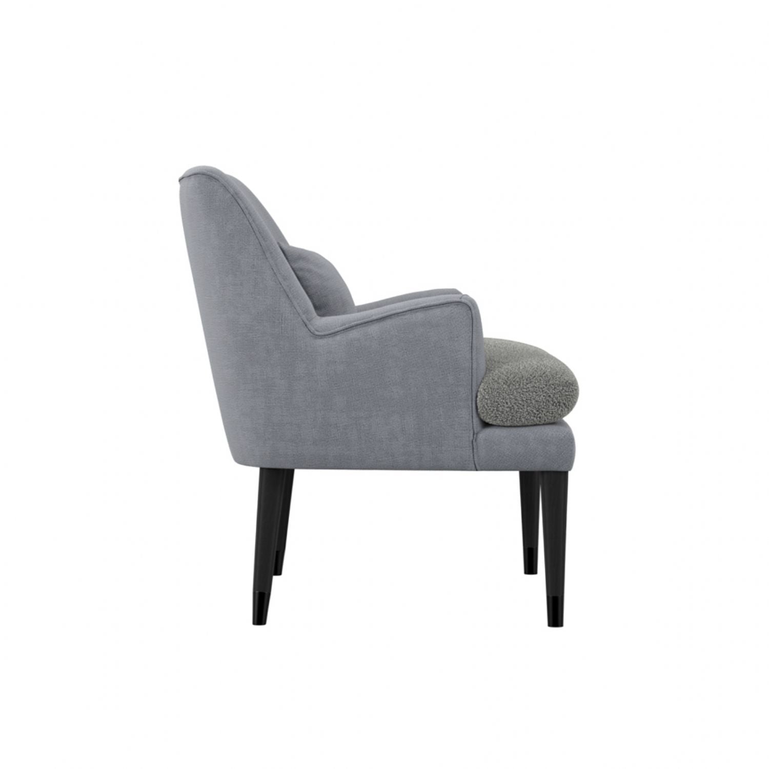 Soft Grey Linen Upholstered Accent Chair with Black Wooden Legs
