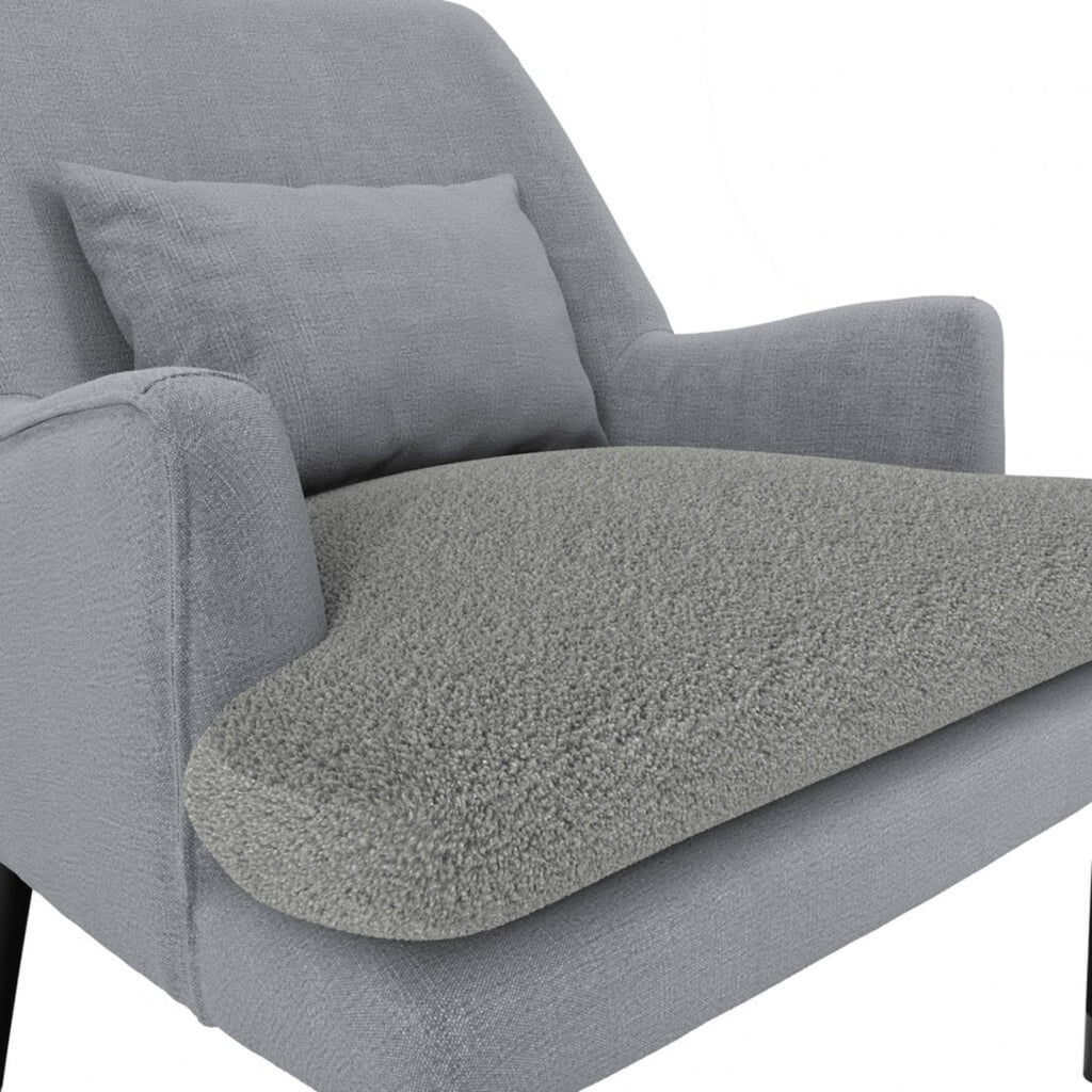 Soft Grey Linen Upholstered Accent Chair with Black Wooden Legs