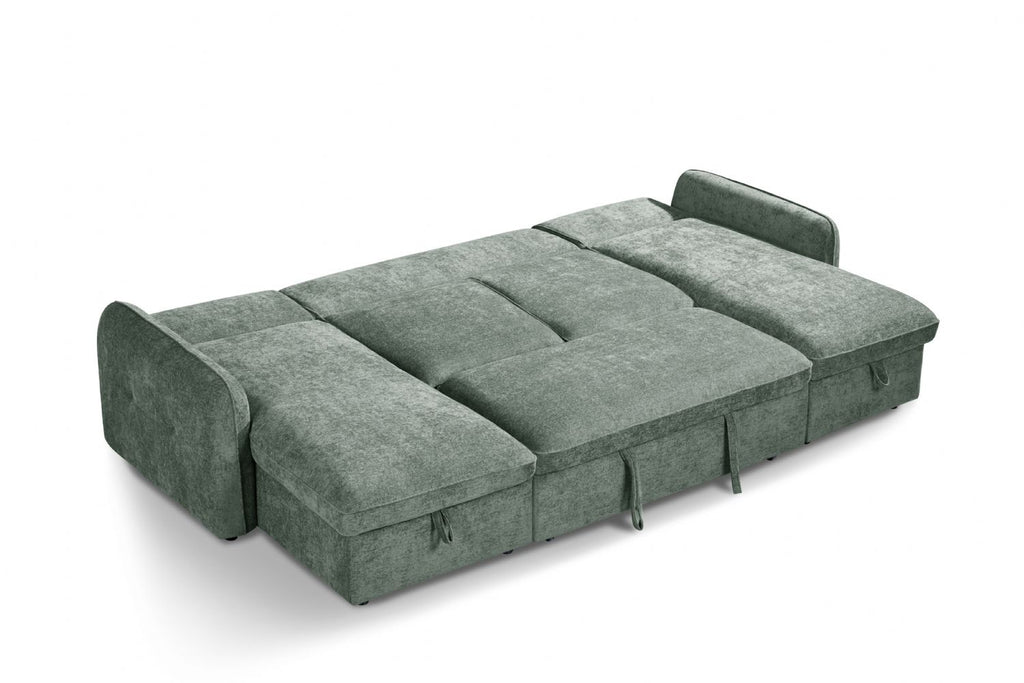 Green Textured Fabric Large U Shape Corner Chaise Sofa Bed