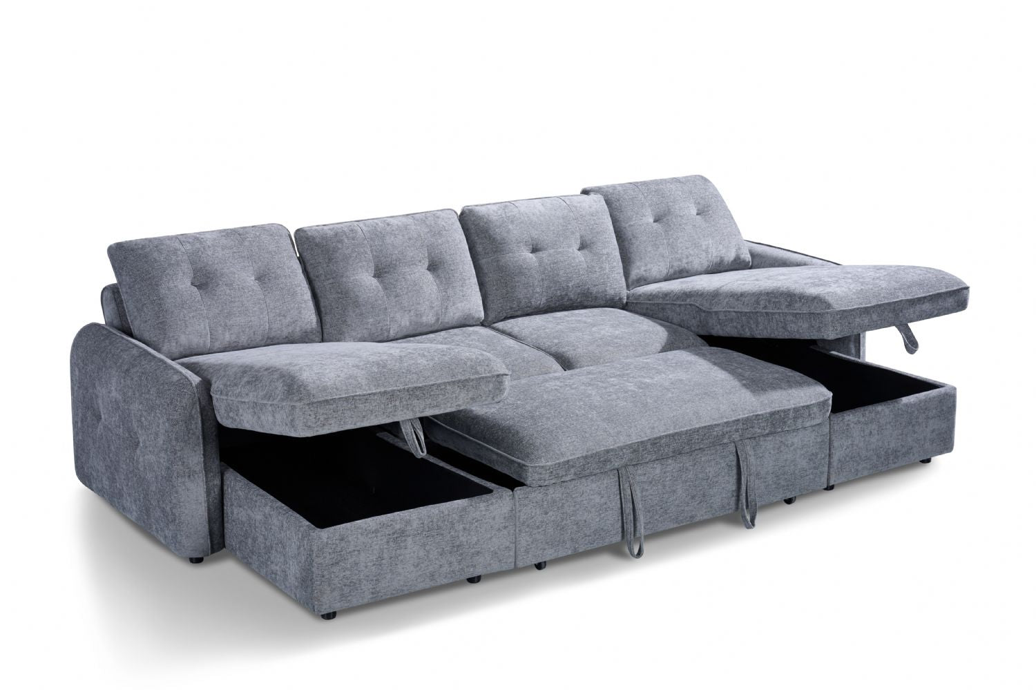 Grey Textured Fabric Large U Shape Corner Chaise Sofa Bed