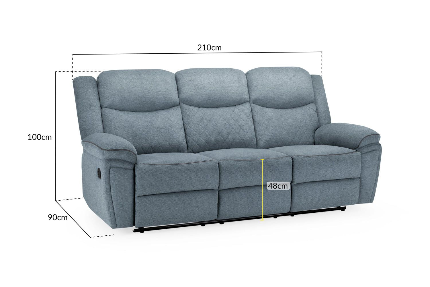 Grey Fabric Manual 3 Seater Recliner Sofa