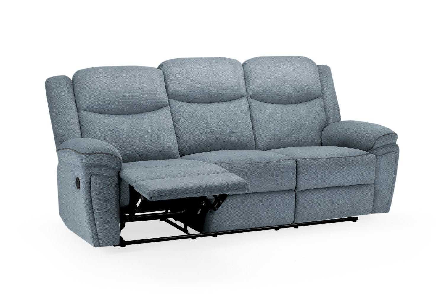 Grey Fabric Manual 3 Seater Recliner Sofa