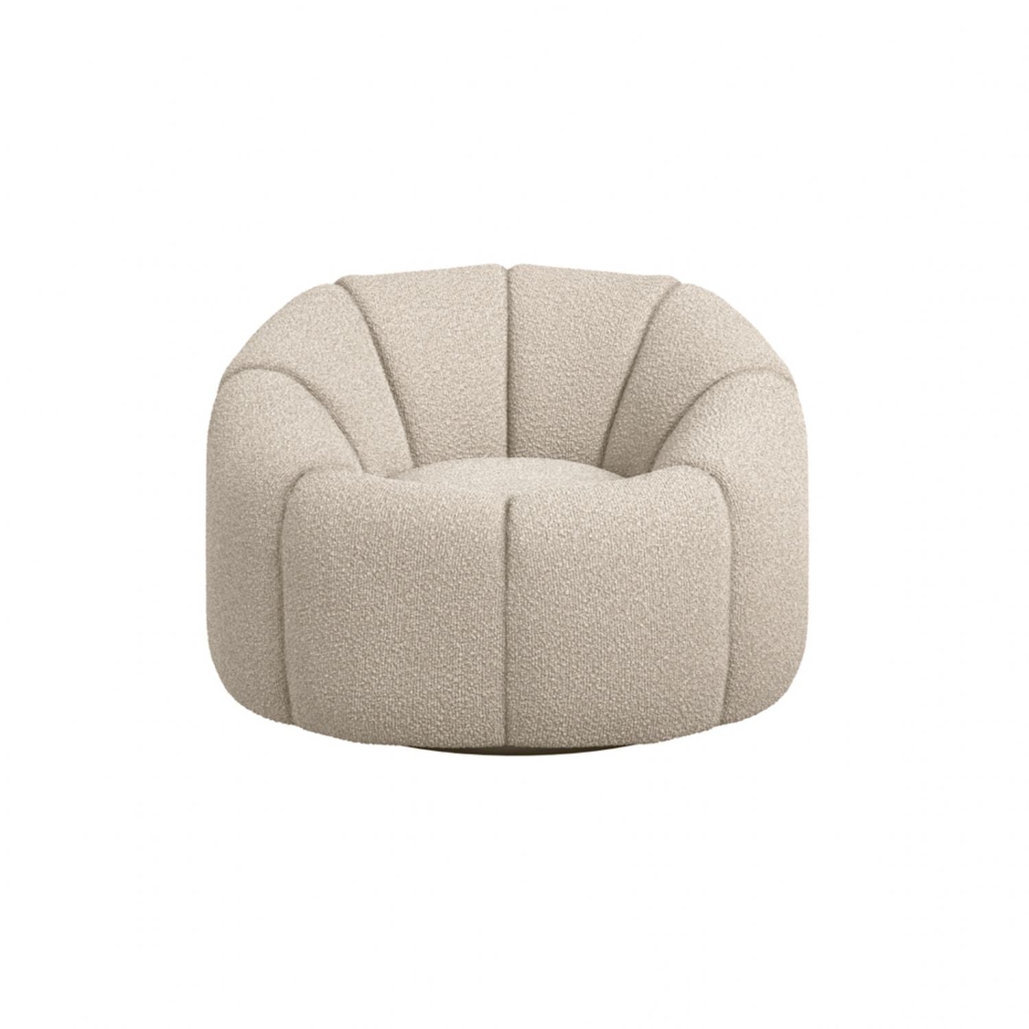 Retro Curved Buff Boucle Upholstered Swivel Accent Chair