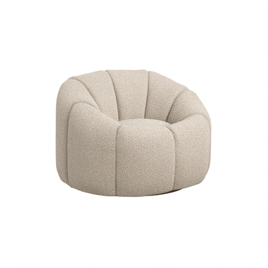 Retro Curved Buff Boucle Upholstered Swivel Accent Chair