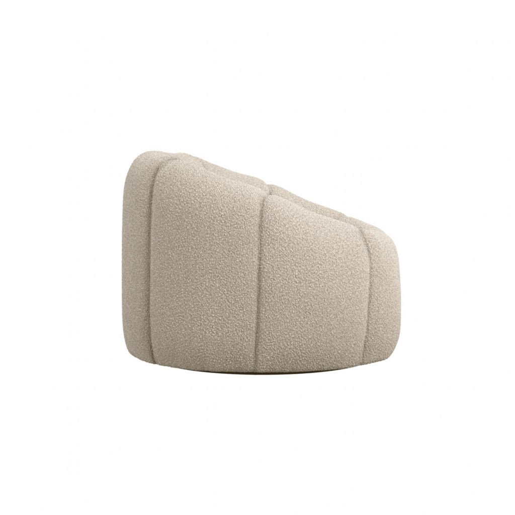 Retro Curved Buff Boucle Upholstered Swivel Accent Chair