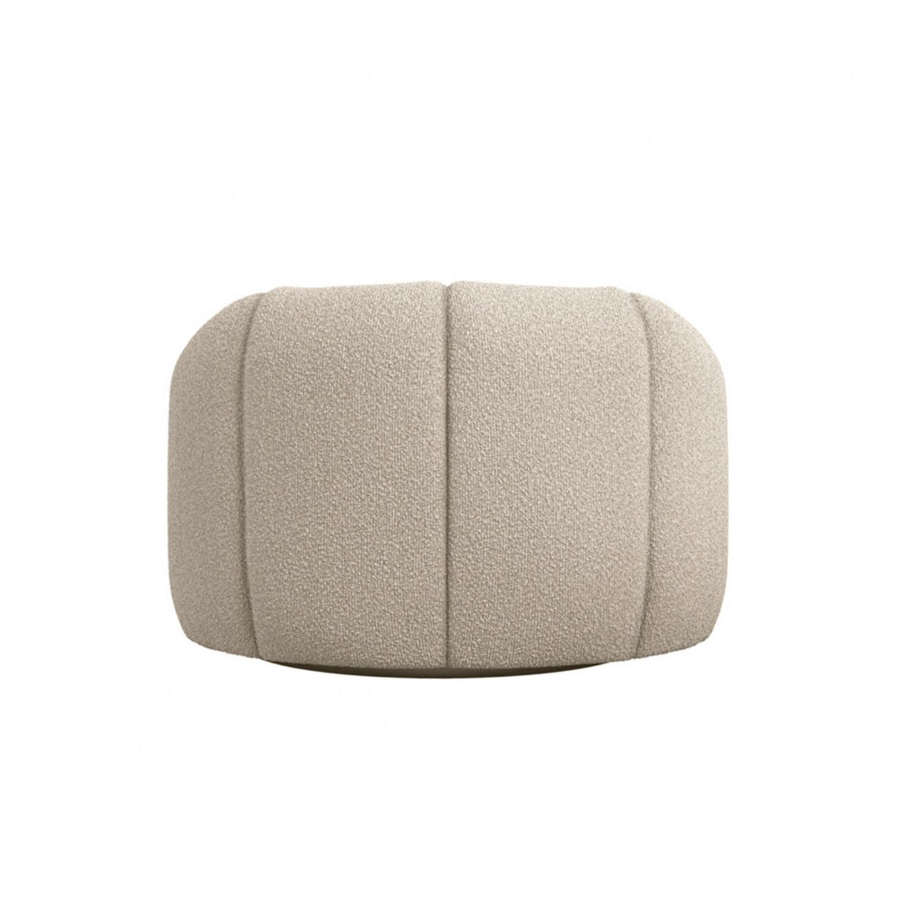 Retro Curved Buff Boucle Upholstered Swivel Accent Chair